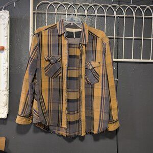 Free People Yellow and Blue Button Top. Size XS